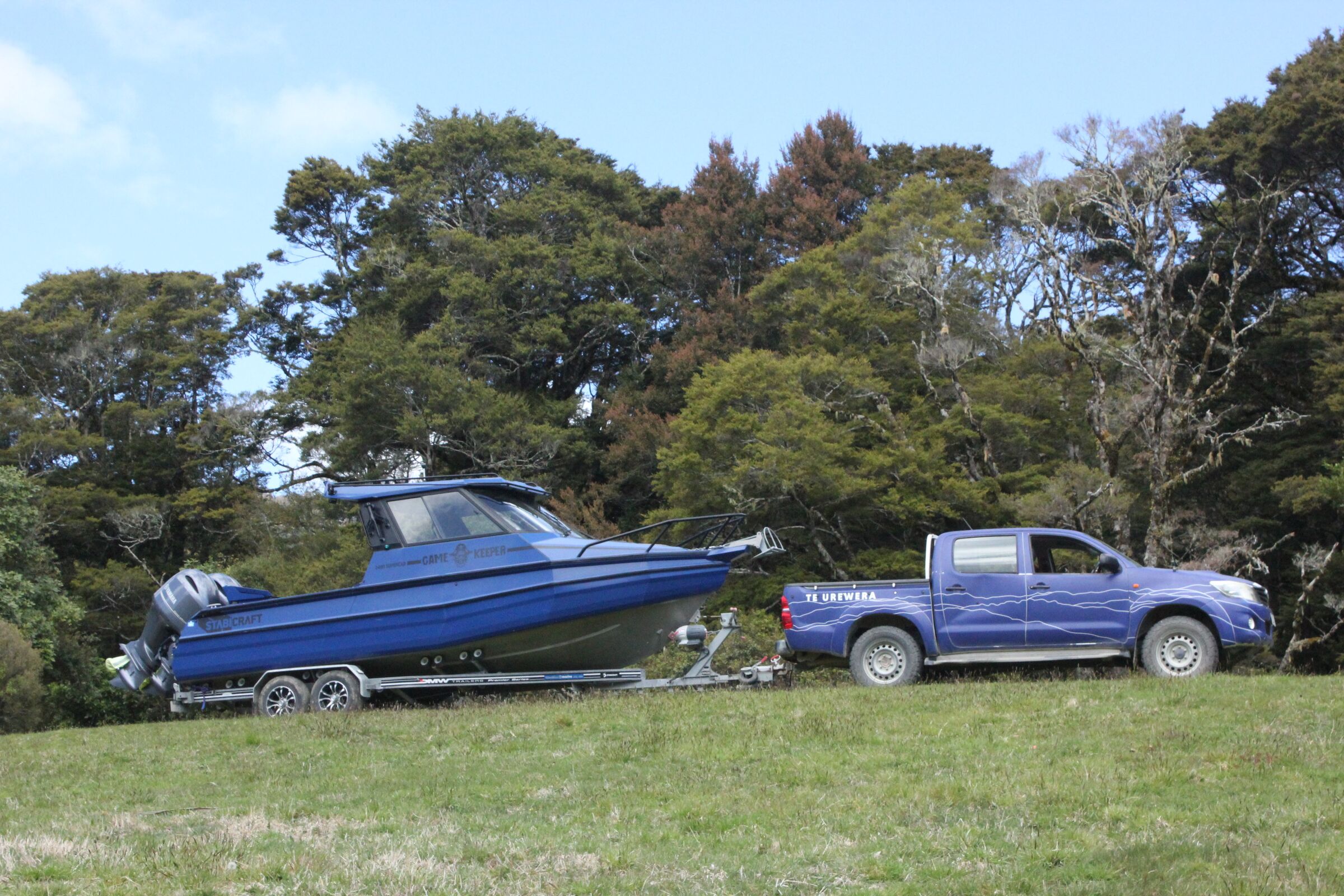 The Waiwai Xpres water taxi on its trailer